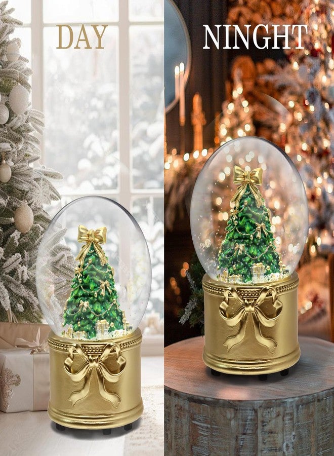 كرة ثلجية على شكل شجرة عيد الميلاد مع قاعدة على شكل فيونكة ذهبية بلون الشمبانيا وزينة حفلات أعياد الميلاد بتقنية LED (GS8557-120MM) - Image 2